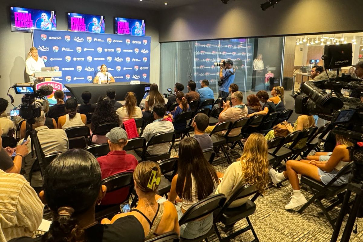 Alex Morgan se despidió en conferencia de prensa en el Snapdragon Stadium de San Diego. (Fotos: SportyDeporte.com)